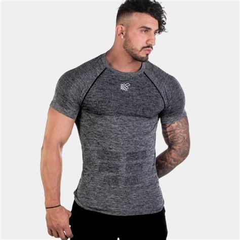 Short Sleeve Shirt Men Running Gym Fitness T Shirt Slim Fit Fitness Bodybuilding Workout Shirt