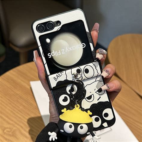 Cute Korean Kawaii Cartoon Coal Ball Pendant Graffiti Case For Samsung Z Flip5 5g Z Flip5 Zflip5