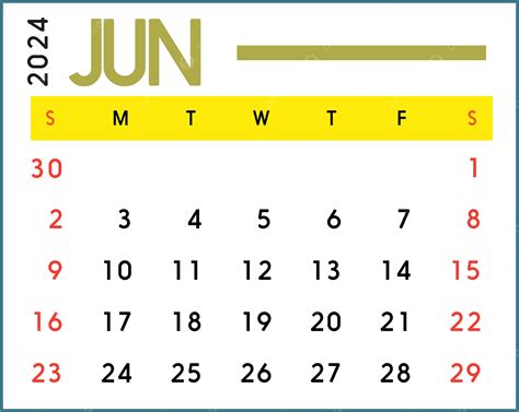 June 2024 Monthly Calendar Vector June 2024 Monthly Calendar June