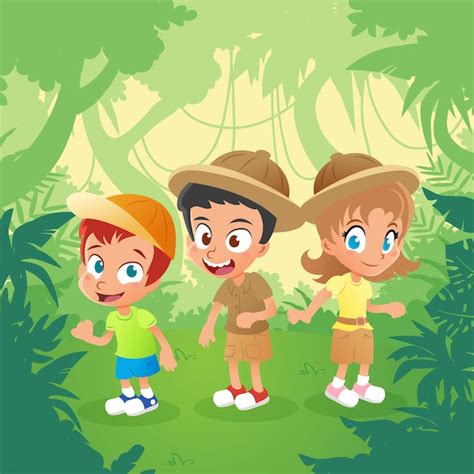 Explorador Niños En La Jungla Descargar Vectores Premium