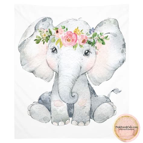 Boho Elephant Nursery Wall Art Tapestry Print Fabric Tapestries Peony