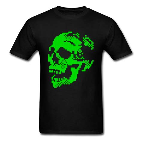 Mens Summer T Shirt Green Pixel Skull Printed On Men T Shirts Newest