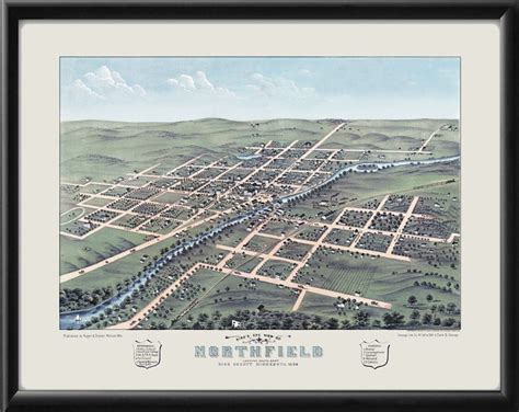 Northfield Mn 1869 Restored Map Vintage City Maps