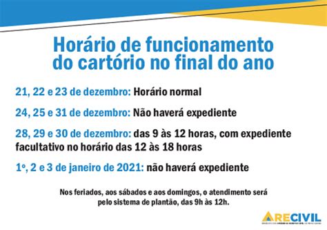 Recivil divulga cartaz horário de funcionamento dos cartórios no