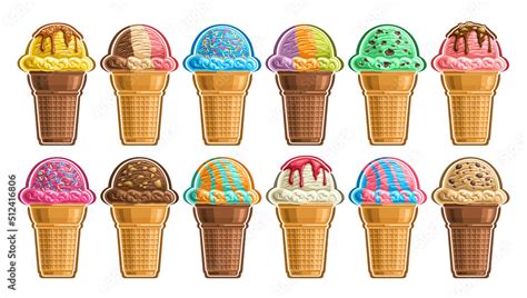 Vector Ice Cream Set Lot Collection Of Cut Out Different Illustrations