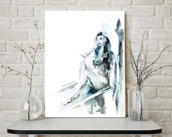 Watercolor Print Female Nude Painting Sunlight By CanotStopPrints