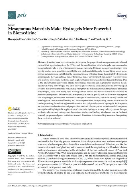 Pdf Mesoporous Materials Make Hydrogels More Powerful In Biomedicine