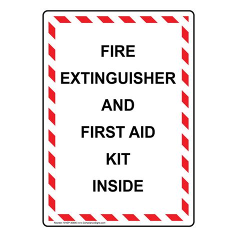 Vertical Sign First Aid Fire Extinguisher And First Aid Kit Inside