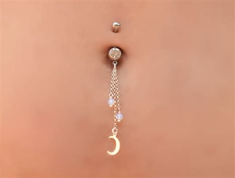 Moonstone Belly Rings Dangle Belly Button Rings Belly Button Etsy