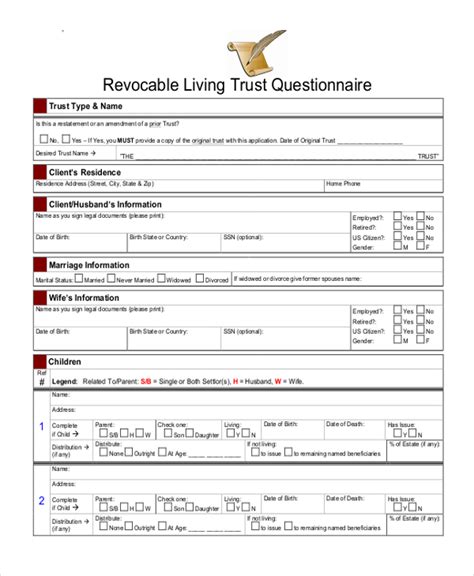 Free Living Trust Form Samples Pdf Ms Word Google Docs