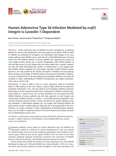 Pdf Human Adenovirus Type 26 Infection Mediated By αvβ3 Integrin Is