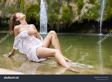 River Half Naked Woman Sitting By Stone Stock Photo 2547814681 Shutterstock