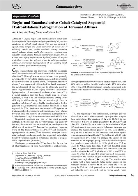 Pdf Regio And Enantioselective Cobalt Catalyzed Sequential