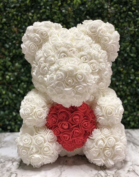 Rose Teddy Bear - White With Heart in Torrance, CA | Andes Florist