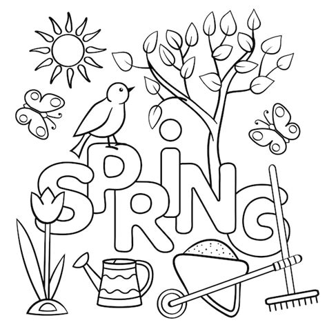 Premium Vector Coloring Page With The Word Spring