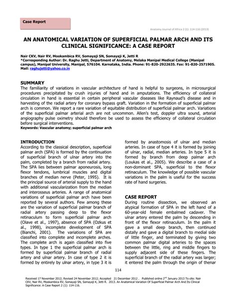 An Anatomical Variation Of Superficial Palmar Arch And Its Clinical