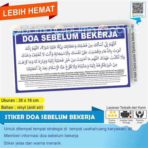 Jual Doa Sebelum Bekerja Ukuran 30 X 15 Cm Untuk Tempat Kerja Anda Atau