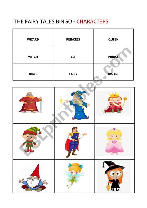 The Fairy Tales Bingo Characters Esl Worksheet By Immaguer