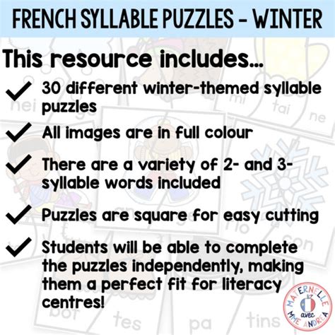 French Winter Syllables Puzzles Casse têtes de syllables hiver