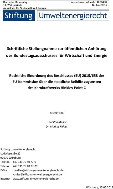 Schriftliche Stellungnahme zur öffentlichen Anhörung des