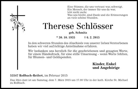 Traueranzeigen Von Therese Schl Sser Rz Trauer De