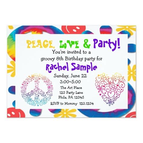 Peace Love And Party Invitation Zazzle