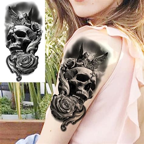 Skull And Roses Tattoo Sleeve For Girls