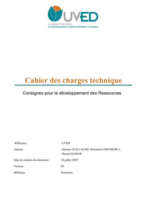 Pdf Cahier Des Charges Technique Pdf Filedes Ressources