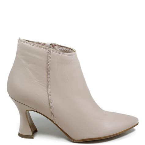 Ankle Boots Fine Tip Spool Heel Genuine Leather Nude Made In Italy
