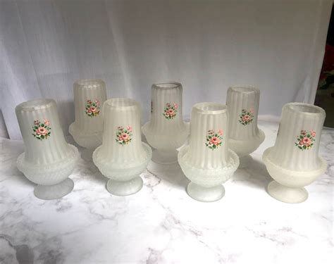 Lot Of 7 Fairy Lamps Vintage Westmoreland Frosted Satin Glass With Flowers Etsy