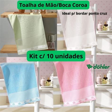 KIT 10 Toalhas Lavabo mão coroa aveludada Dohler Baby Classic Para