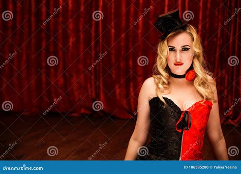 Elegant Dancer In Moulin Rouge Style Corset Of The Twenties Stock Photo