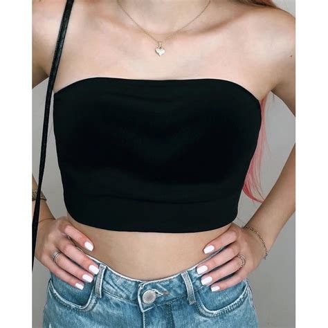 Cropped Top Faixa Tomara Que Caia Bojo Preto Blogueira Tend Ncia