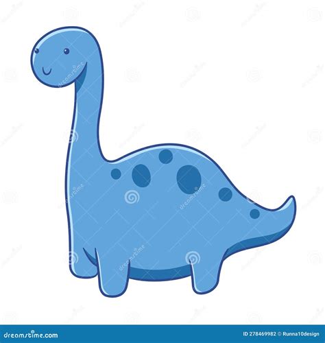 Caricatura Lindo Estilo Azul Brontosaurus Dinosaurio Tiene Cara De Largo Cuello Y Sonrisa