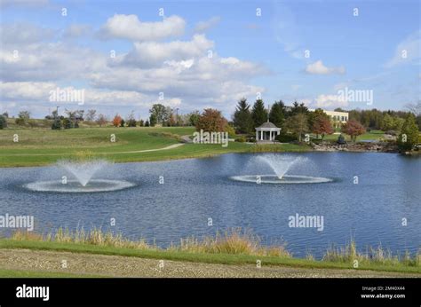 Wedding Gazebo On The Edge Of A Pond In A Beautiful Park Stock Photo