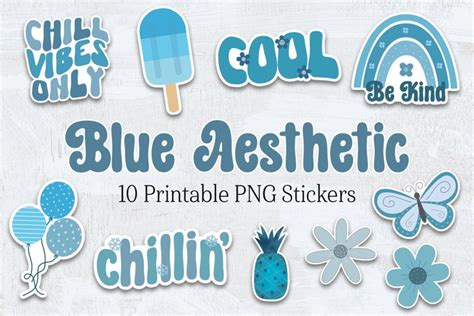 Blue Aesthetic Stickers Cool Retro Printable Sticker Set