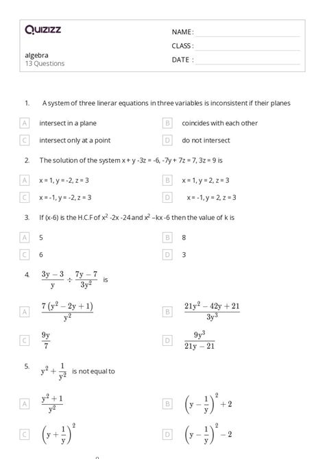 Free Printable Algebra 1 Worksheets Also Available Online Worksheets Library