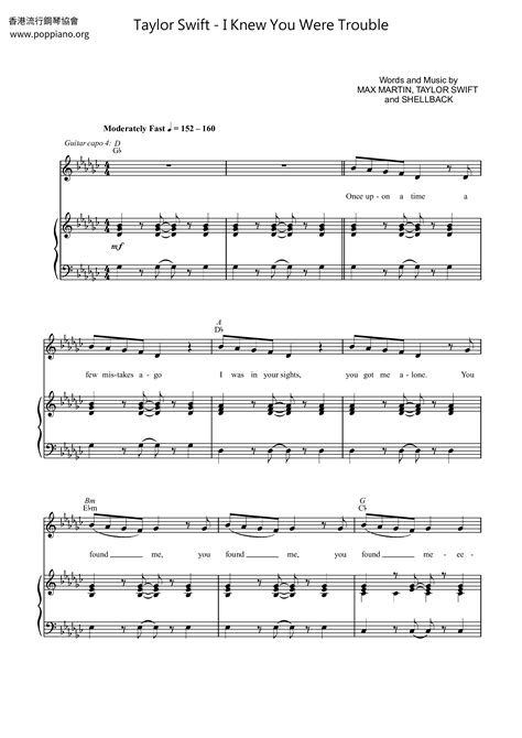 Taylor Swift I Knew You Were Trouble Sheet Music Pdf Free Score