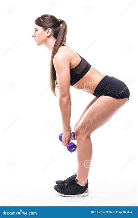 Young Sporty Muscular Woman Doing Squats Isolated Over White Background Woman In Sport Clothing