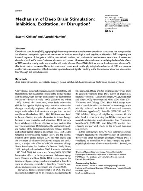 PDF Mechanism Of Deep Brain Stimulation