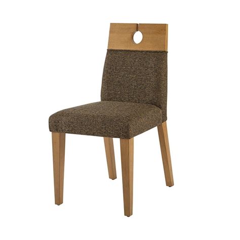 Retro Modern Brown Upholstered Parsons Dining Chairs With Wood Keyhole Accent Top Set Of 2