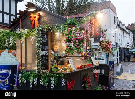 Food stall at the Christmas market in Worcester, UK 2022 Stock Photo - Alamy