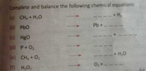 Complete And Balance The Following Chemical Equations Filo