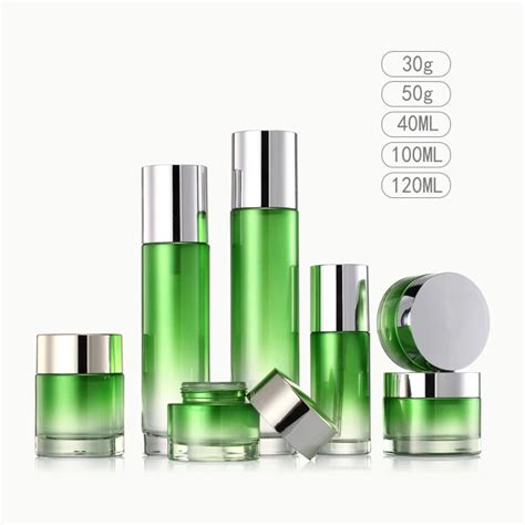 High Quality Green Glass Cosmetic Bottle Eco Skin Care Packaging Creams Jar Set For Sale Buy