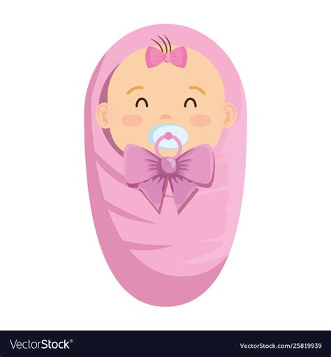 Cute Little Baby Girl With Pacifier Character Vector Image