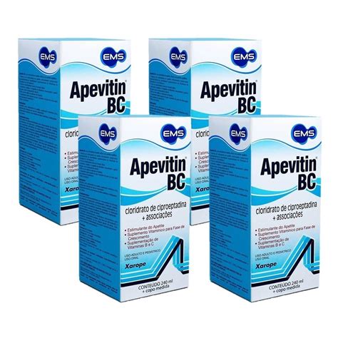 Kit 4 Unid Apevitin Bc 240ml Estimulante De Apetite Ganho De Peso EMS