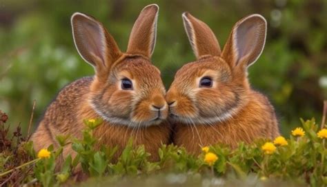 Premium AI Image Fluffy Baby Rabbits Sitting In Green Meadow