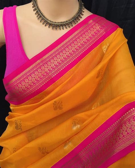 Theja Couture On Instagram Mango Yellow Kora Cotton Saree With