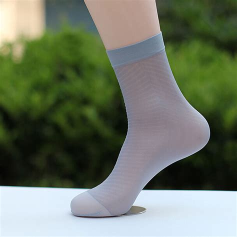 Mens Socks New Nylon Business Floral Ultra Thin Sheer Dress Crew Mesh