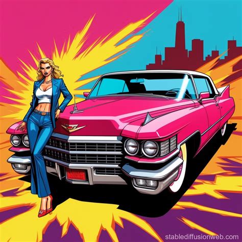 Cadillac Car And Angry Woman Illustration Stable Diffusion Online